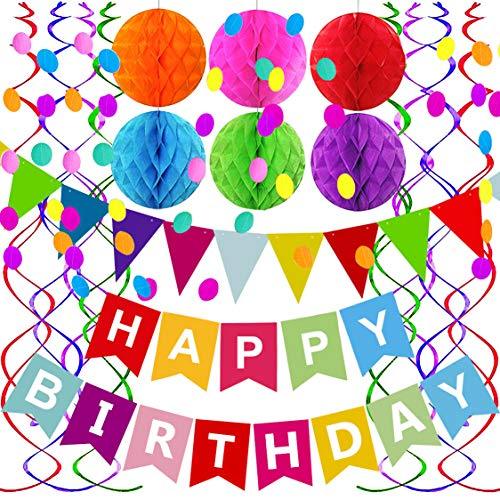 Happy Birthday Banner with Colorful Paper Flag Bunting Paper Circle Confetti Garland - Decotree.co Online Shop