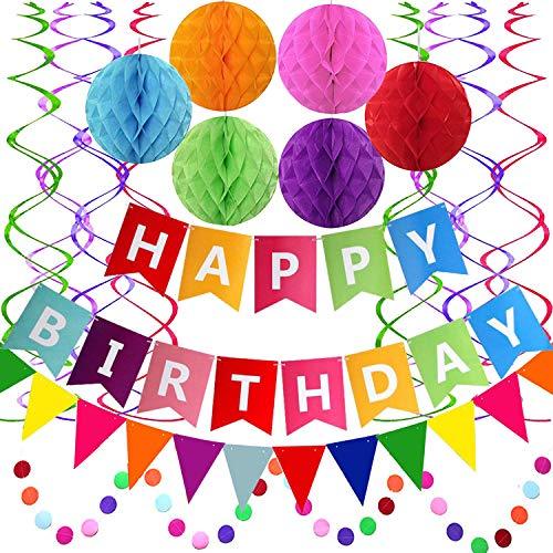 Happy Birthday Banner with Colorful Paper Flag Bunting Paper Circle Confetti Garland - Decotree.co Online Shop