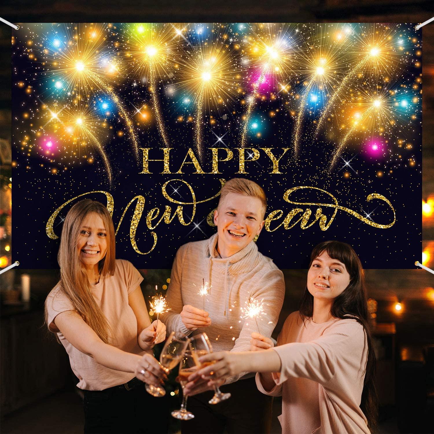 Happy New Year Party Decoration Supplies, Extra Large Fabric Happy New Year Banner for 2023 Party Decoration, - Decotree.co Online Shop