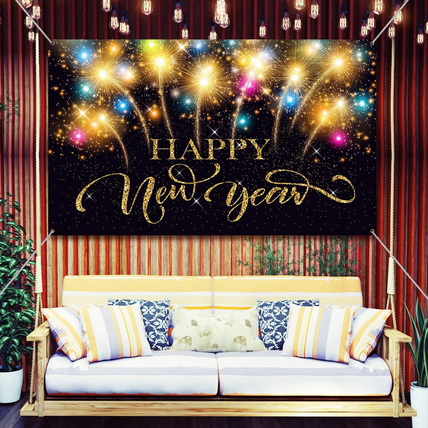 Happy New Year Party Decoration Supplies, Extra Large Fabric Happy New Year Banner for 2023 Party Decoration, - Decotree.co Online Shop