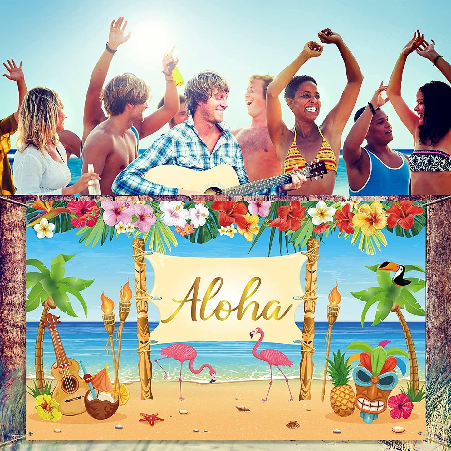 Hawaiian Aloha Party Decoration, Extra Large Summer Luau Beach Party Banner Backdrop - Decotree.co Online Shop