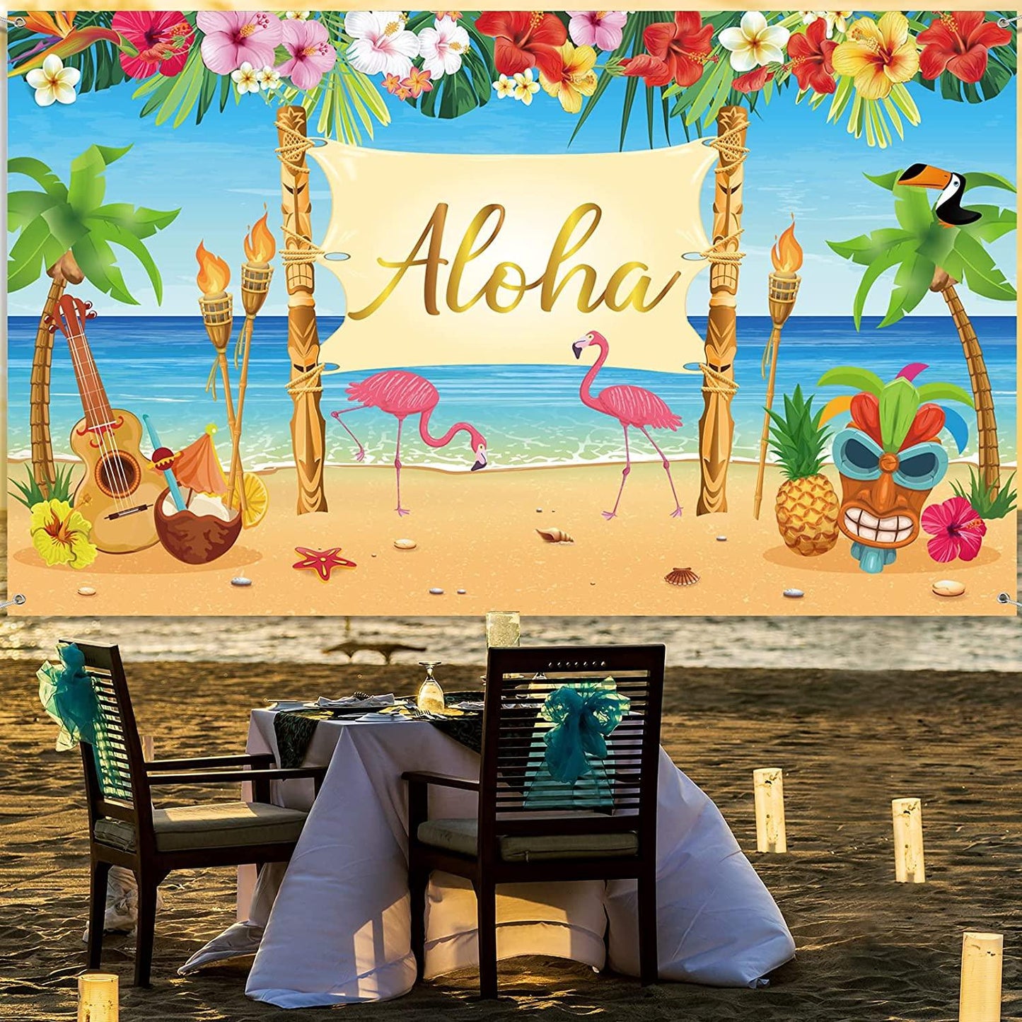 Hawaiian Aloha Party Decoration, Extra Large Summer Luau Beach Party Banner Backdrop - Decotree.co Online Shop