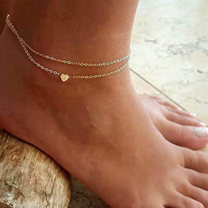 Heart Initial Anklet Bracelet for Women, 14K Gold Filled Layered Ankle Bracelet Summer - Decotree.co Online Shop