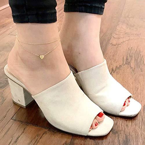 Heart Initial Anklet Bracelet for Women, 14K Gold Filled Layered Ankle Bracelet Summer - Decotree.co Online Shop