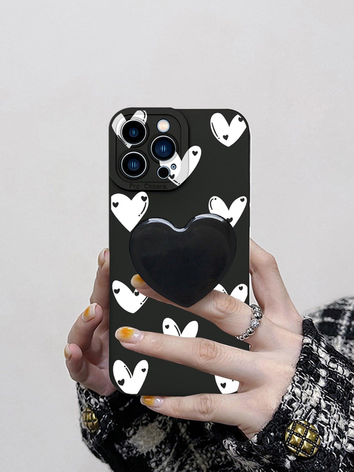 Heart Pattern Clear Phone Case With Stand-Out Phone Grip - Decotree.co Online Shop