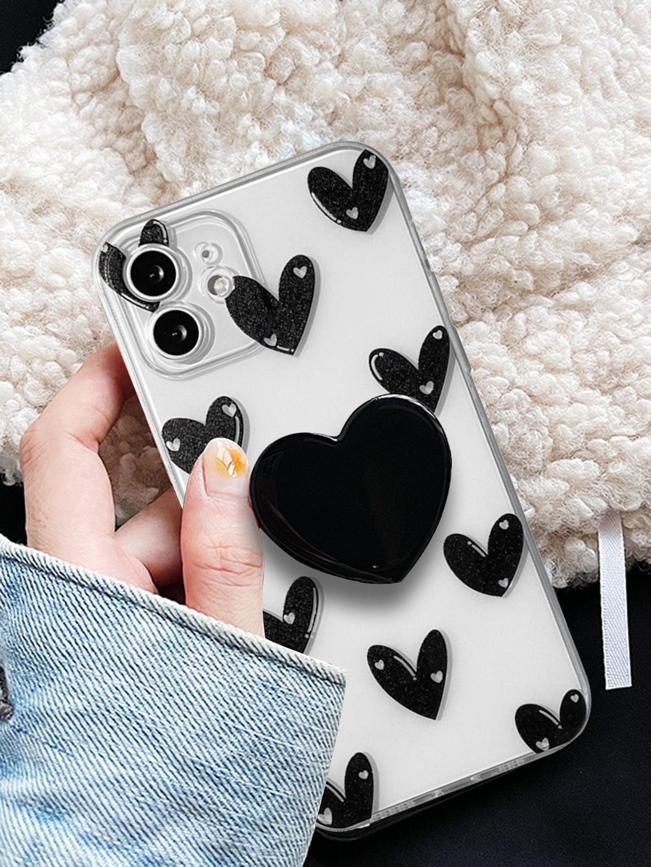 Heart Pattern Clear Phone Case With Stand-Out Phone Grip - Decotree.co Online Shop