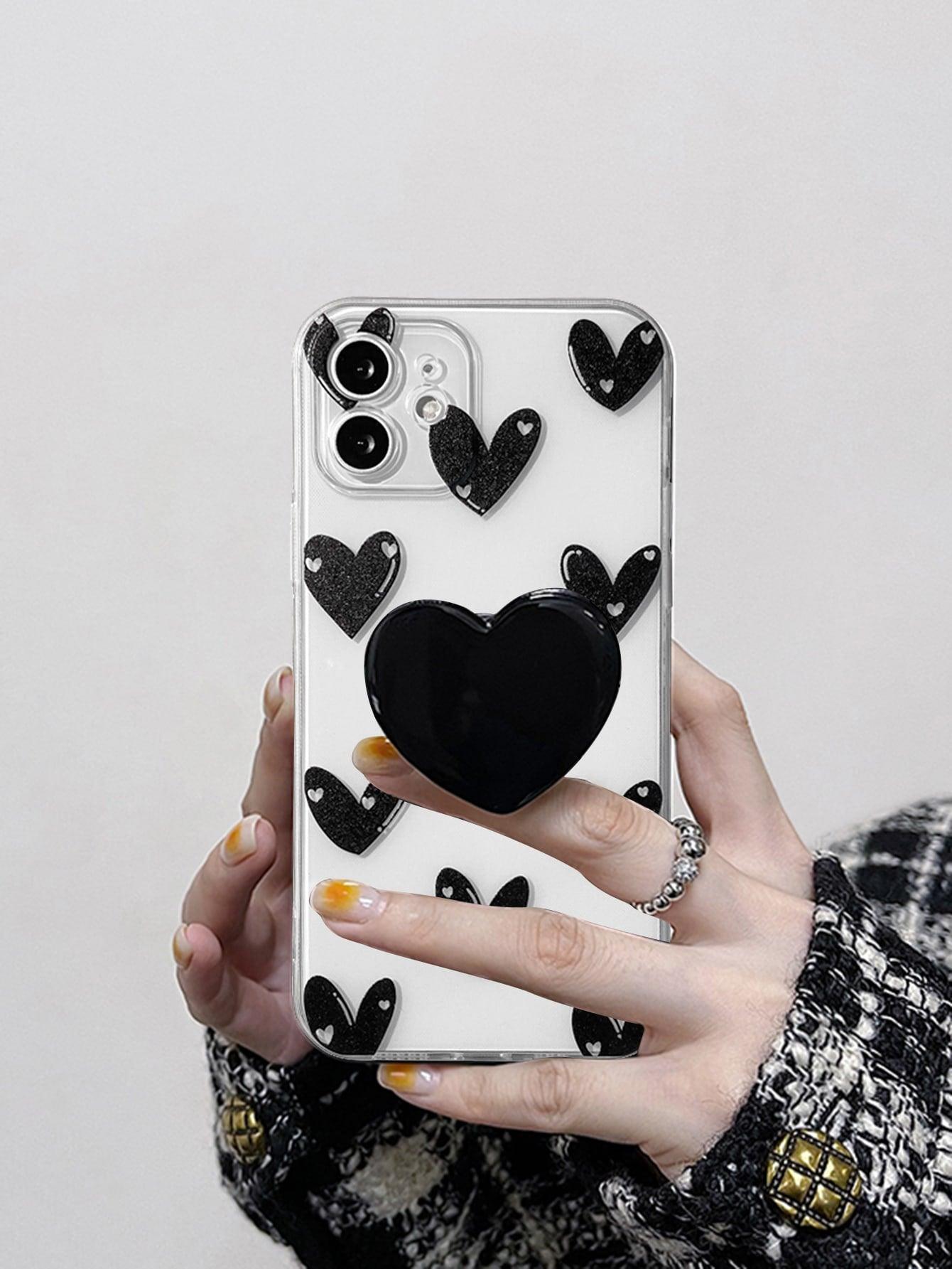 Heart Pattern Clear Phone Case With Stand-Out Phone Grip - Decotree.co Online Shop