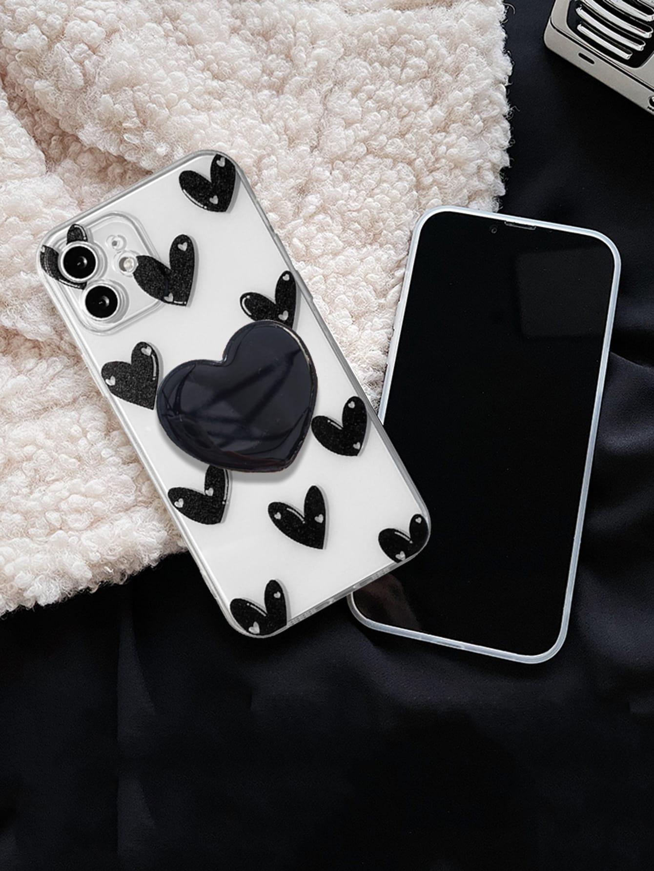 Heart Pattern Clear Phone Case With Stand-Out Phone Grip - Decotree.co Online Shop