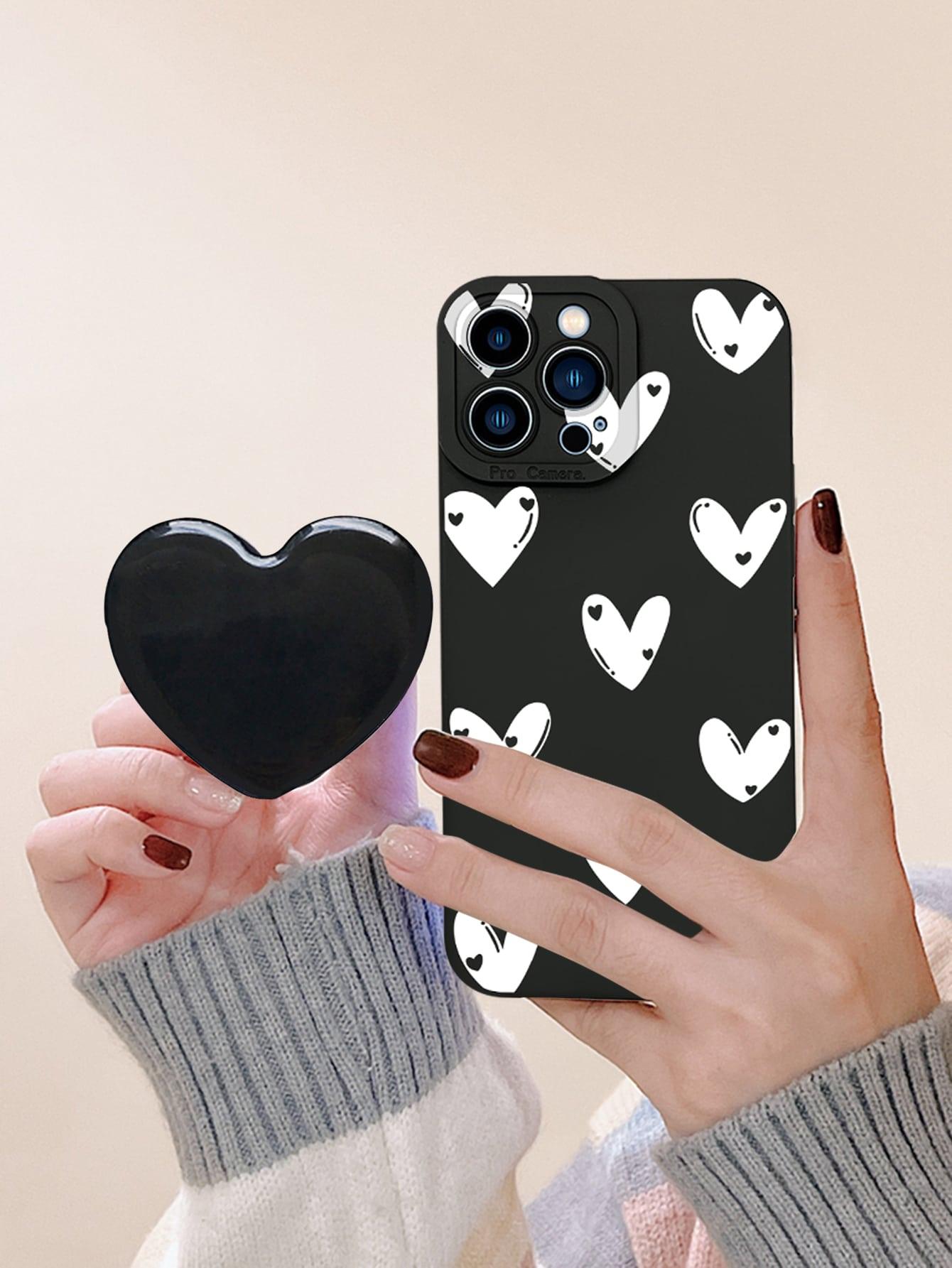 Heart Pattern Clear Phone Case With Stand-Out Phone Grip - Decotree.co Online Shop
