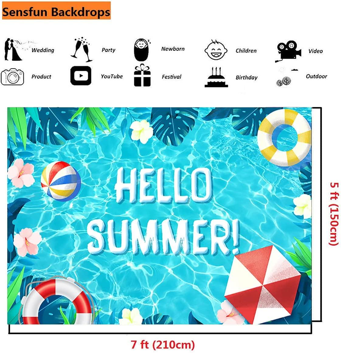 Pool Hello Sumer Hello Summer Pool Party Backdrop Tropical Swimming Ring Balls Hawaiian ...
