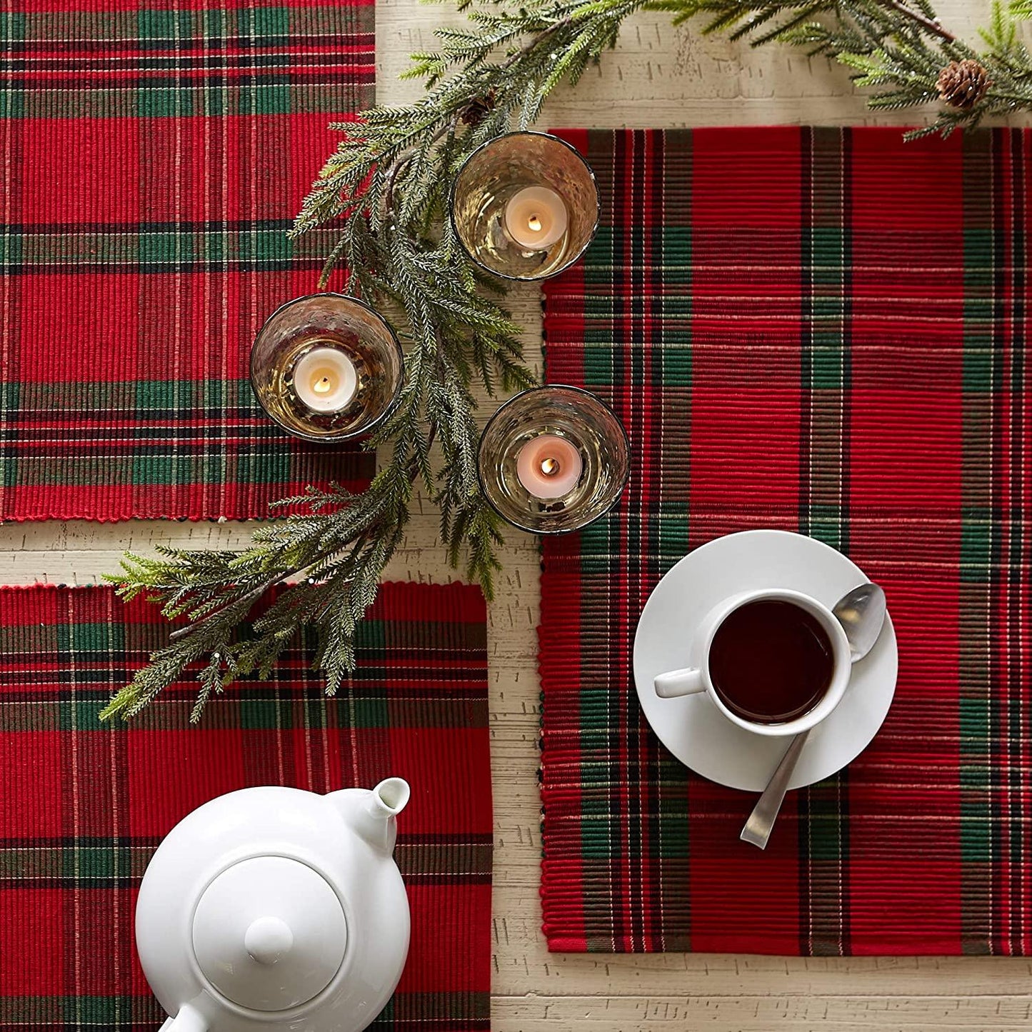 Holiday Collection, Christmas Plaid, Placemat Set, Xmas Plaid - Decotree.co Online Shop