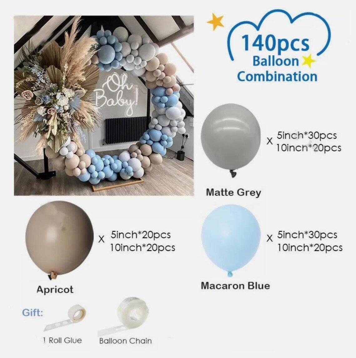 140Pcs Balloon Arch Garland Kit | Macaron Blue Grey Apricot Balloon Arch Kit Garland | Baby Shower Decor | Baby Boy | Birthday Boy - Decotree.co Online Shop