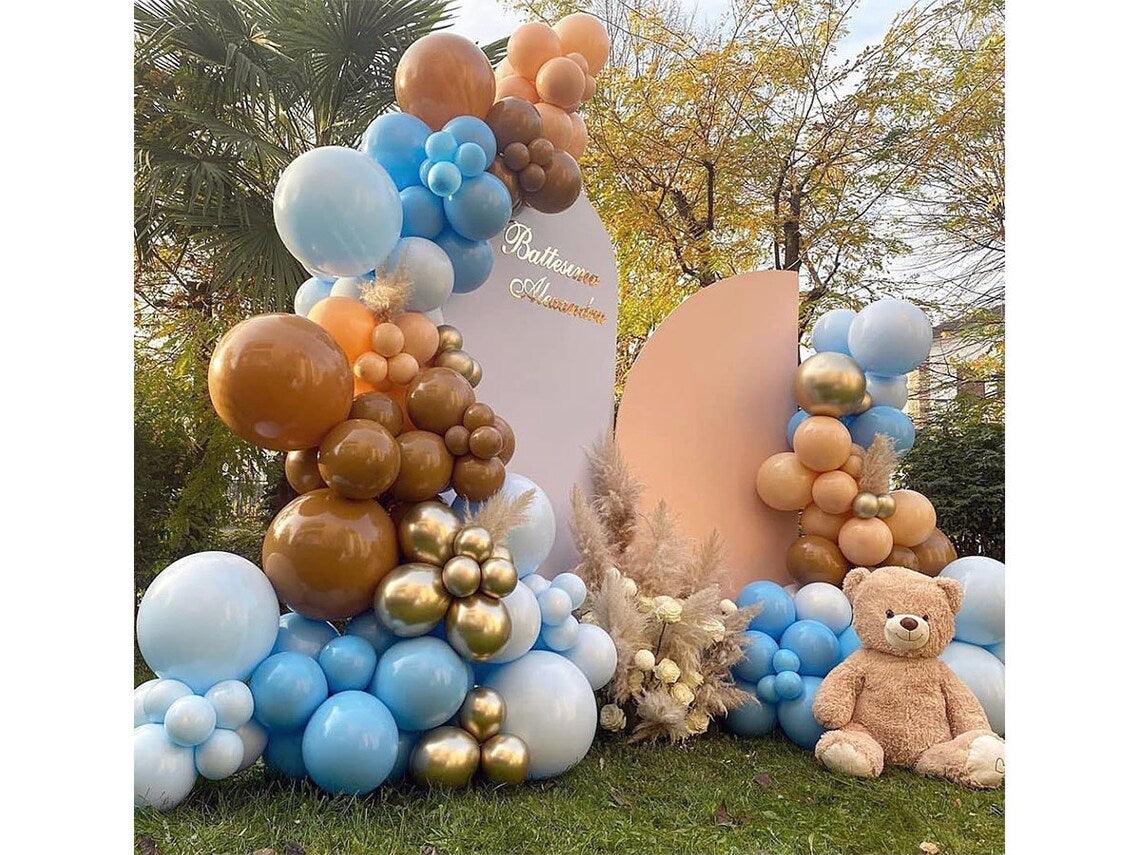 140Pieces Brown Coffee Blue Balloon Garland Arch Kit, Brown Coffee Blue Balloons Safari Wild One Teddy Bear Baby Shower Gender Reveal - Decotree.co Online Shop