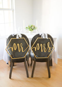 Hexagon Wedding Chair Signs Bride and Groom Wedding Chairs, Hexagon Mr & Mrs Wooden Hanging Signs Set - Decotree.co Online Shop