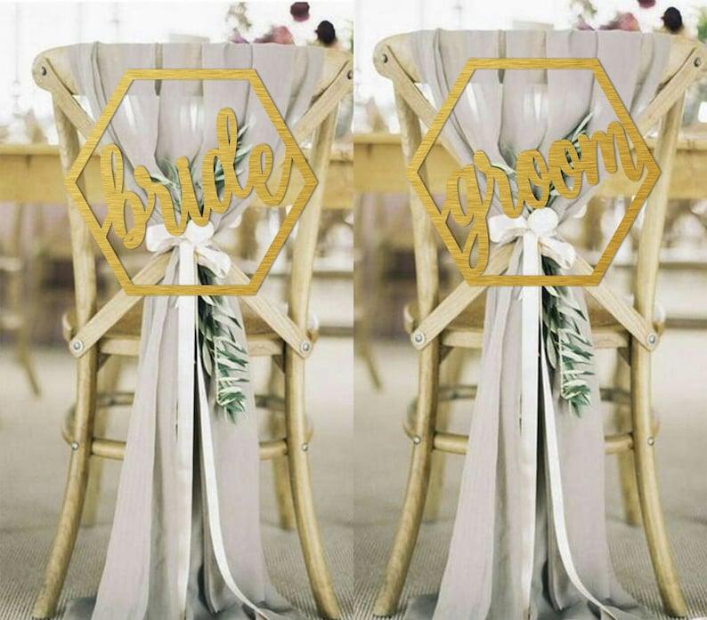 Groom And Bride Hexagon Chair Signs Wooden Chair Sign Groom And Bride Chair Backs Bride And Groom Wedding Chair Decor - Decotree.co Online Shop