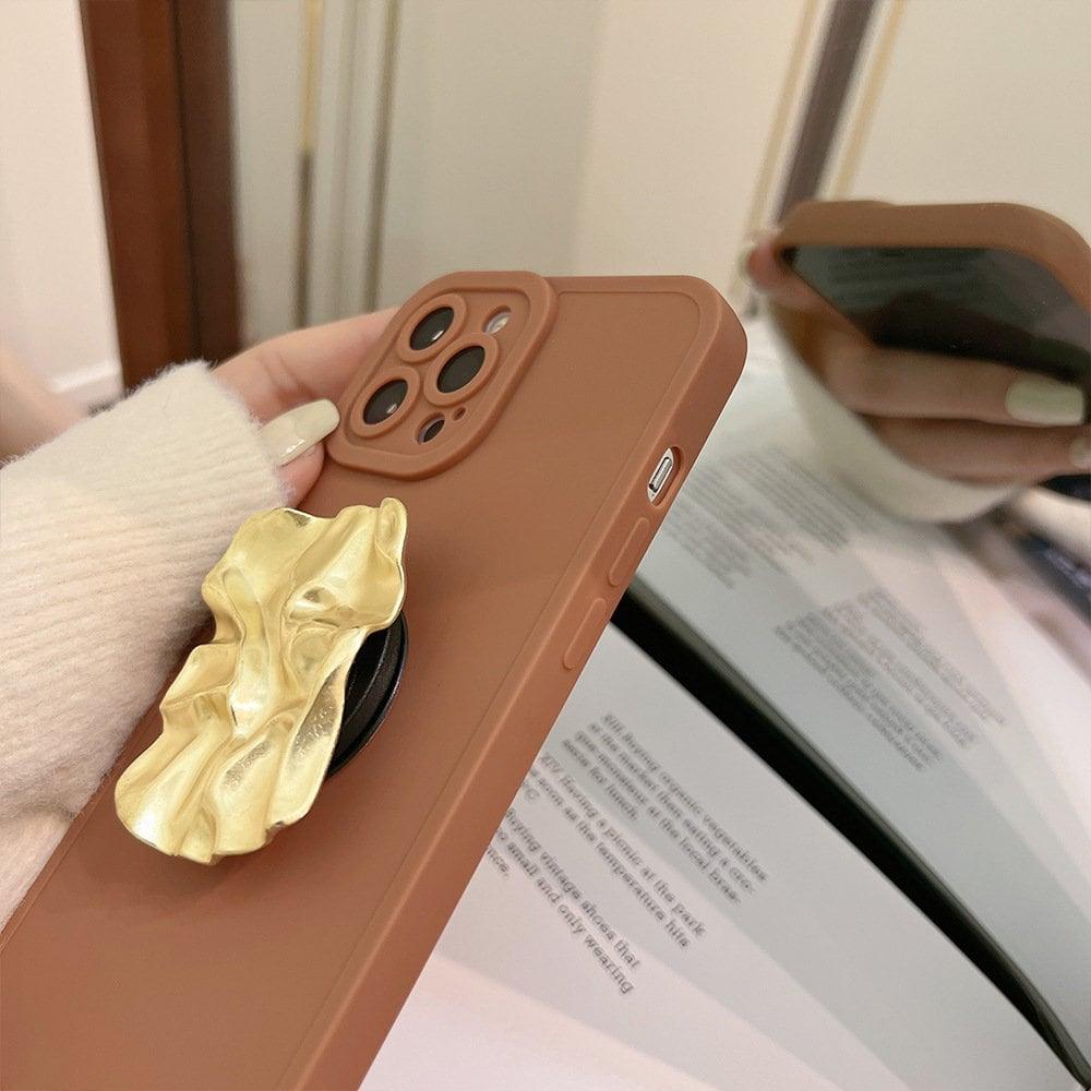 Brown With Gold Grip Phone 14 14 Pro Max Case iPhone 13 12 Pro iPhone 13 12 Pro Max Case - Decotree.co Online Shop