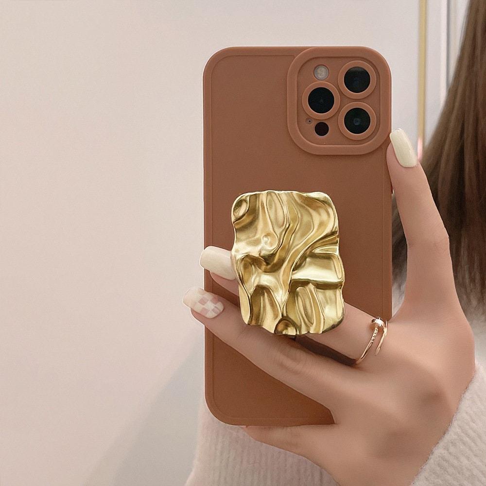 Brown With Gold Grip Phone 14 14 Pro Max Case iPhone 13 12 Pro iPhone 13 12 Pro Max Case - Decotree.co Online Shop