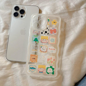 Cute Cartoon Rabbit Bear Pattern iPhone 14 13 12 Pro Max Phone Case - Decotree.co Online Shop