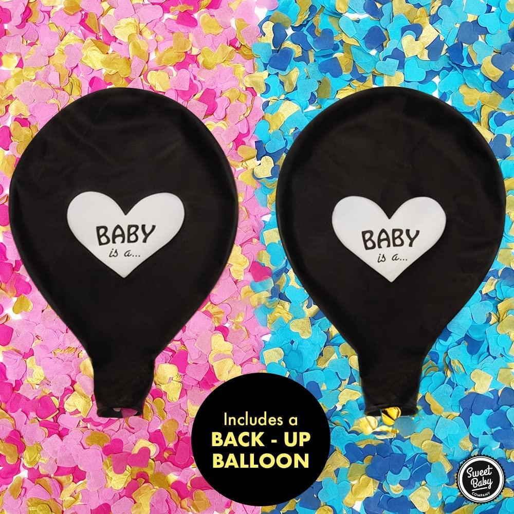 Jumbo 36 Inch Baby Gender Reveal Balloon | Big Black Balloons with Pink and Blue Heart Shape Confetti - Decotree.co Online Shop