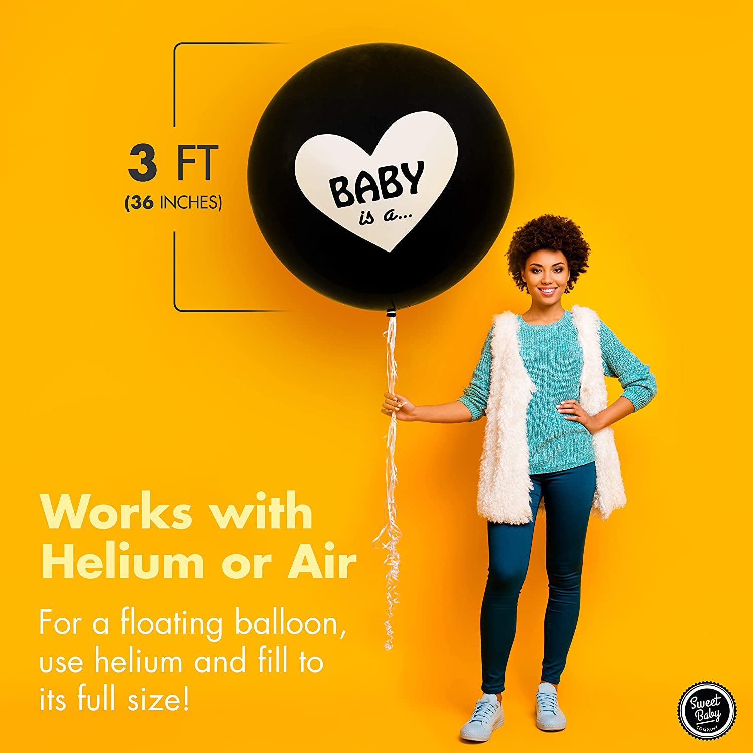 Jumbo 36 Inch Baby Gender Reveal Balloon | Big Black Balloons with Pink and Blue Heart Shape Confetti - Decotree.co Online Shop