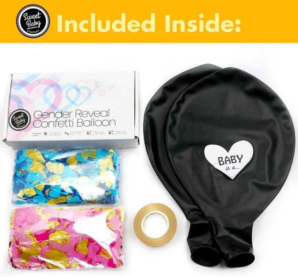 Jumbo 36 Inch Baby Gender Reveal Balloon | Big Black Balloons with Pink and Blue Heart Shape Confetti - Decotree.co Online Shop