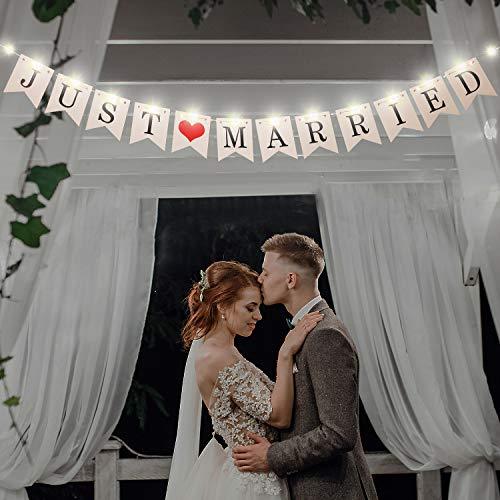 Just Married Banner, Wedding Bunting Banner with LED Fairy String Light, Hanging Sign Garland Pennant Photo Booth Props - Decotree.co Online Shop