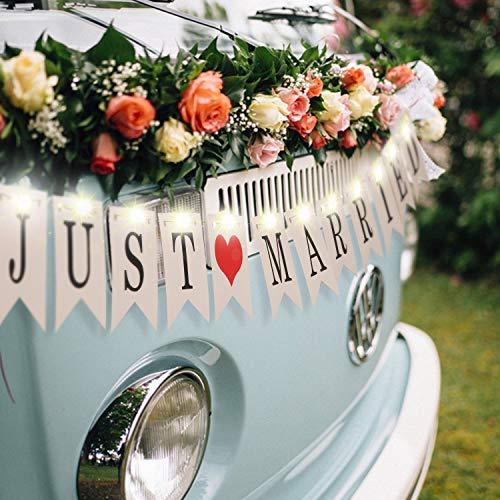 Just Married Banner, Wedding Bunting Banner with LED Fairy String Light, Hanging Sign Garland Pennant Photo Booth Props - Decotree.co Online Shop