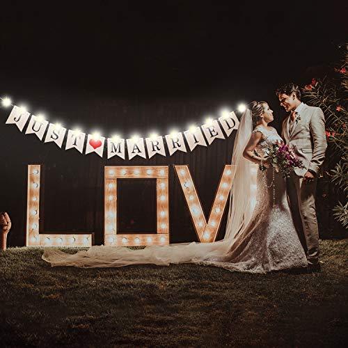 Just Married Banner, Wedding Bunting Banner with LED Fairy String Light, Hanging Sign Garland Pennant Photo Booth Props - Decotree.co Online Shop