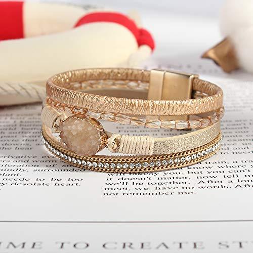 Leather Wrap Bracelet Boho Cuff Bracelets Crystal Bead Bracelet with Magnetic Clasp - Decotree.co Online Shop