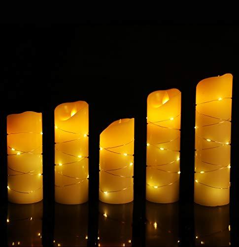 LED flameless Candle with Embedded Starlight String, 5-Piece LED Candle, with 10-Key Remote Control, 24-Hour Timer Function, Dancing Flame - Decotree.co Online Shop