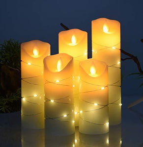 LED flameless Candle with Embedded Starlight String, 5-Piece LED Candle, with 10-Key Remote Control, 24-Hour Timer Function, Dancing Flame - Decotree.co Online Shop