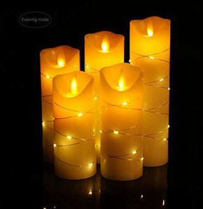 LED flameless Candle with Embedded Starlight String, 5-Piece LED Candle, with 10-Key Remote Control, 24-Hour Timer Function, Dancing Flame - Decotree.co Online Shop