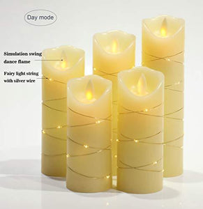 LED flameless Candle with Embedded Starlight String, 5-Piece LED Candle, with 10-Key Remote Control, 24-Hour Timer Function, Dancing Flame - Decotree.co Online Shop