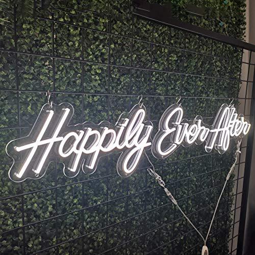 LED Neon Light Sign, Cold White Happily Ever After Hanging Neon Art Wall Sign for Party Wedding Hashtag Home Decor Kid Bedroom Bar - Decotree.co Online Shop