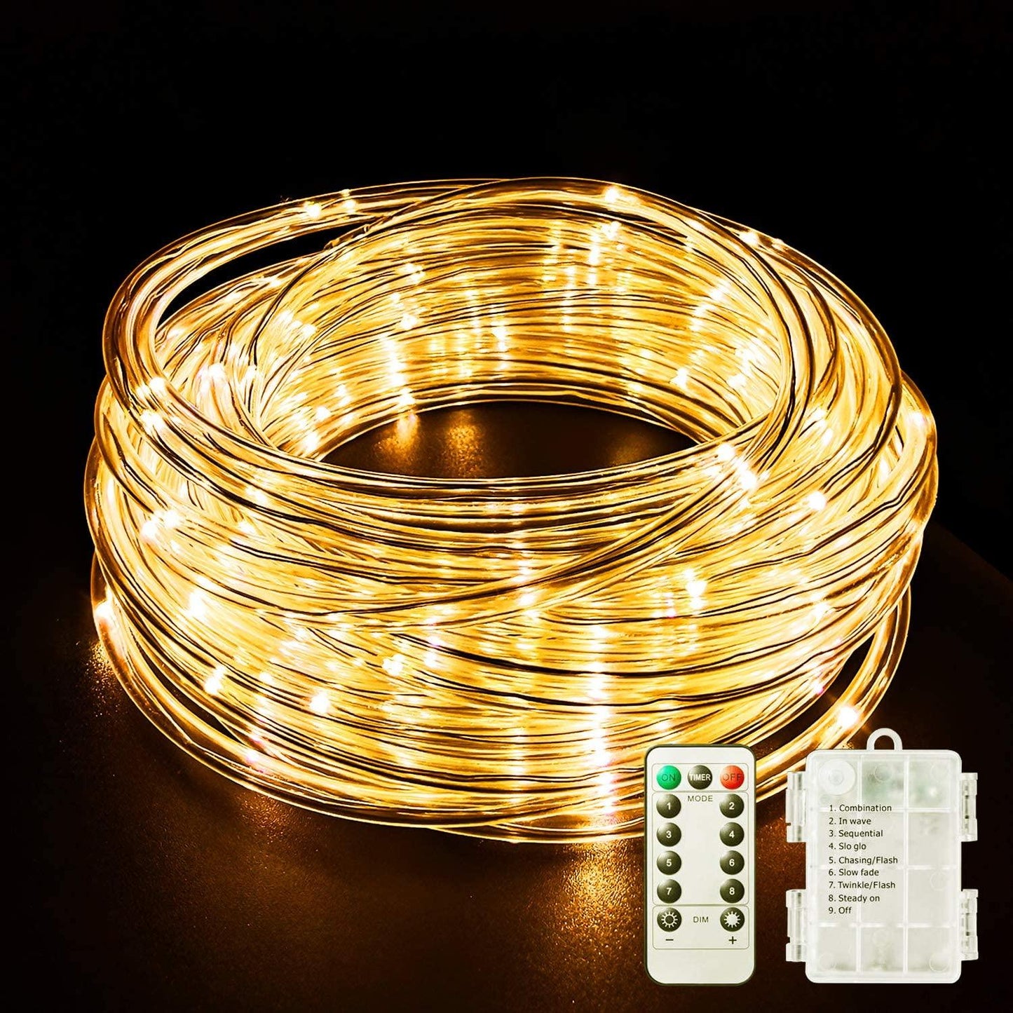 LED Rope Lights Battery Operated String Lights 40FT 120 LEDs 8 Modes Fairy Lights with Remote Timer Outdoor Decoration - Decotree.co Online Shop