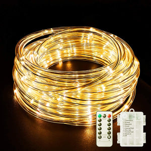 LED Rope Lights Battery Operated String Lights 40FT 120 LEDs 8 Modes Fairy Lights with Remote Timer Outdoor Decoration - Decotree.co Online Shop