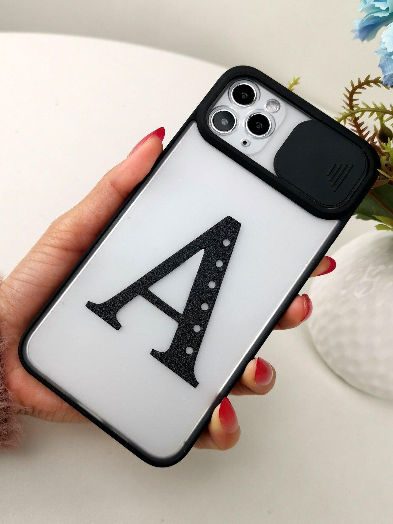 Letter Graphic Phone Case With Slide Camera Cover - Decotree.co Online Shop