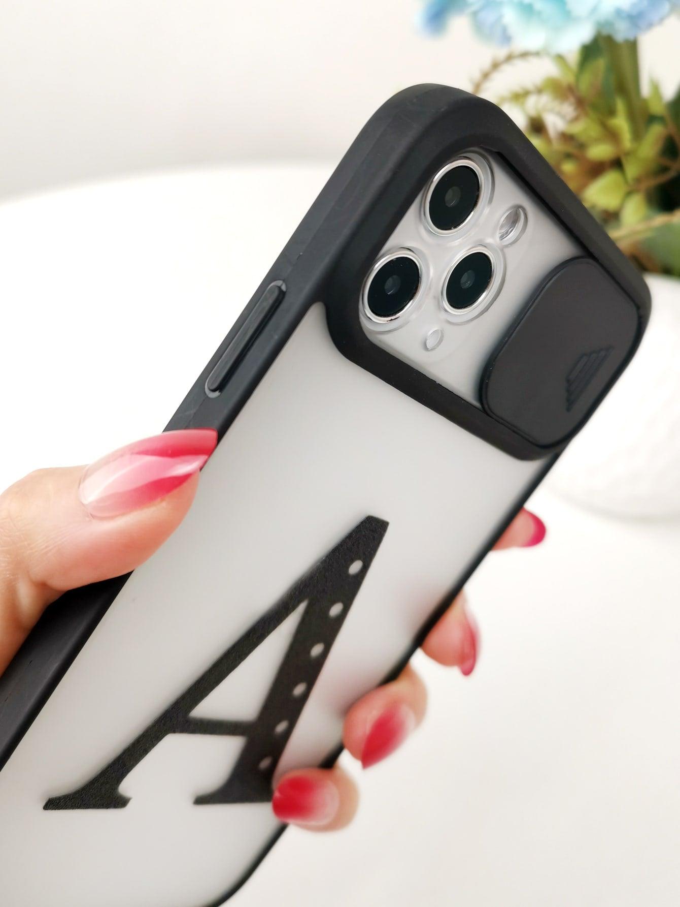 Letter Graphic Phone Case With Slide Camera Cover - Decotree.co Online Shop