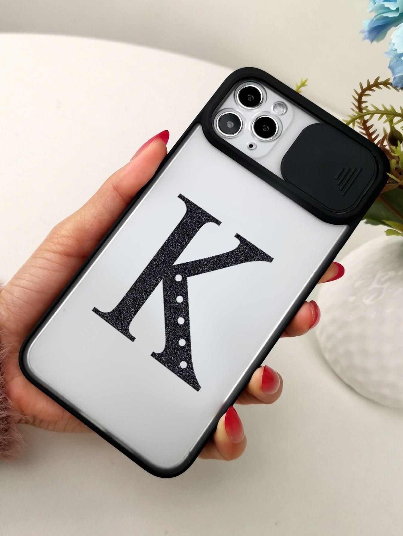 Letter Graphic Phone Case With Slide Camera Cover - Decotree.co Online Shop