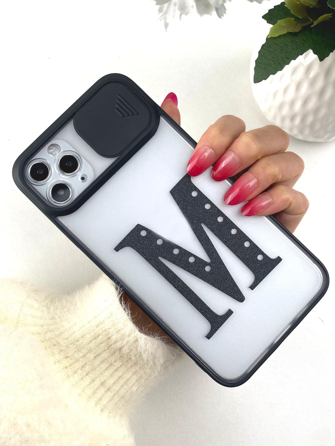 Letter Graphic Phone Case With Slide Camera Cover - Decotree.co Online Shop