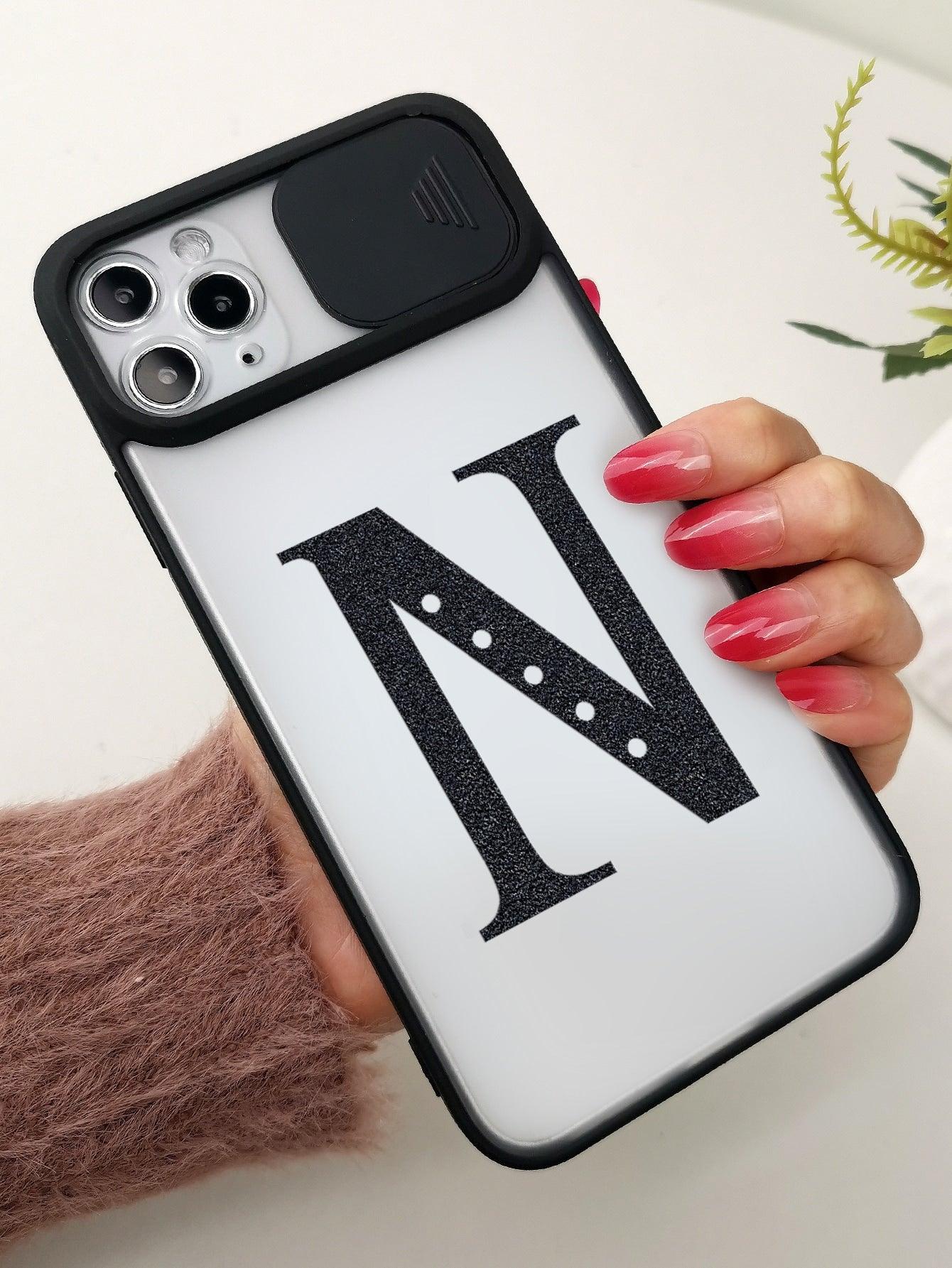 Letter Graphic Phone Case With Slide Camera Cover - Decotree.co Online Shop