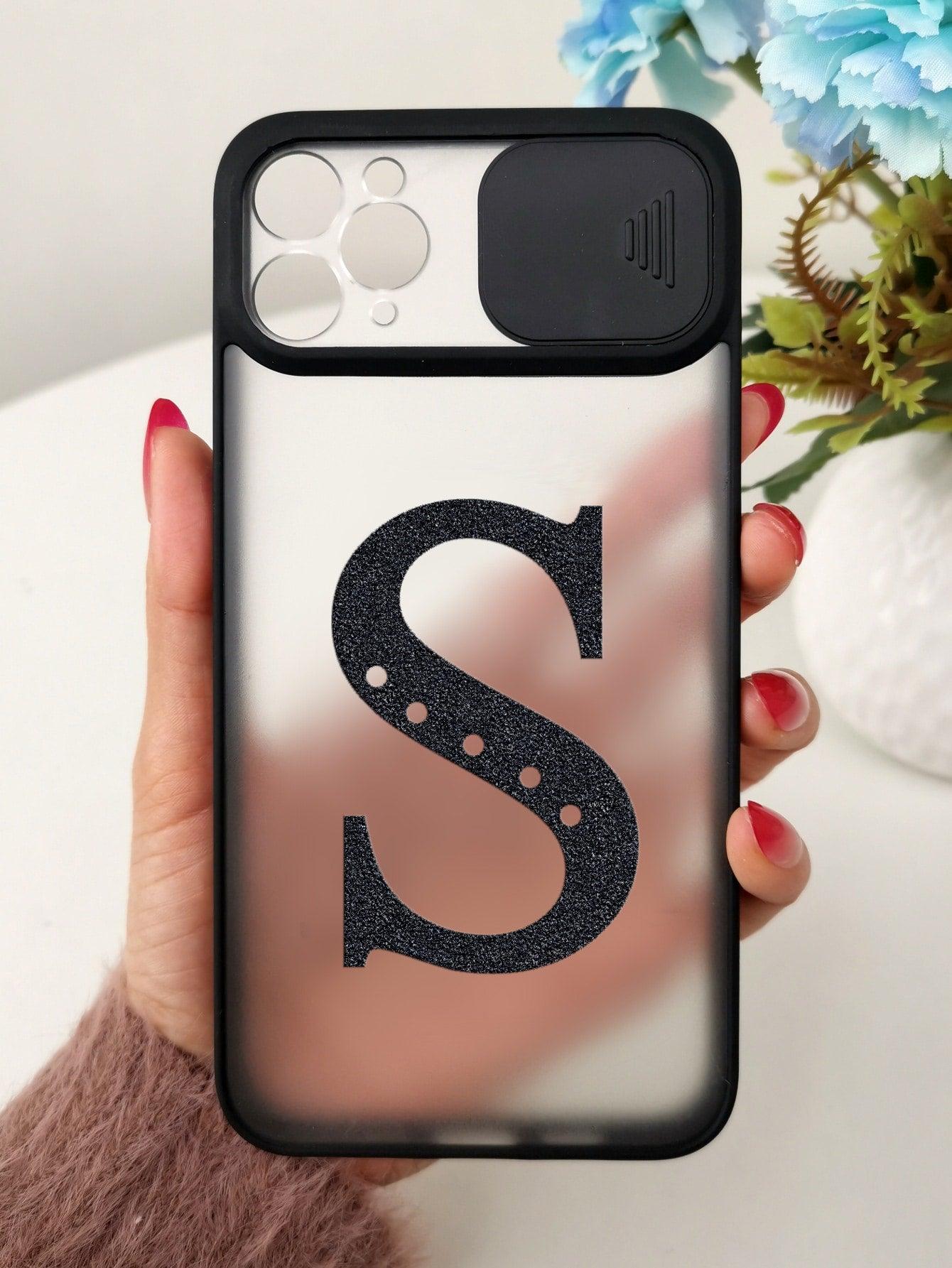Letter Graphic Phone Case With Slide Camera Cover - Decotree.co Online Shop