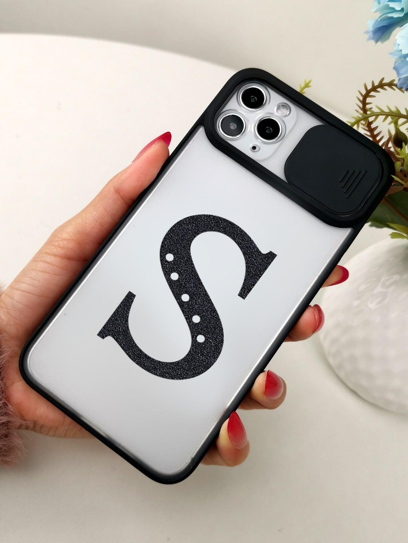 Letter Graphic Phone Case With Slide Camera Cover - Decotree.co Online Shop