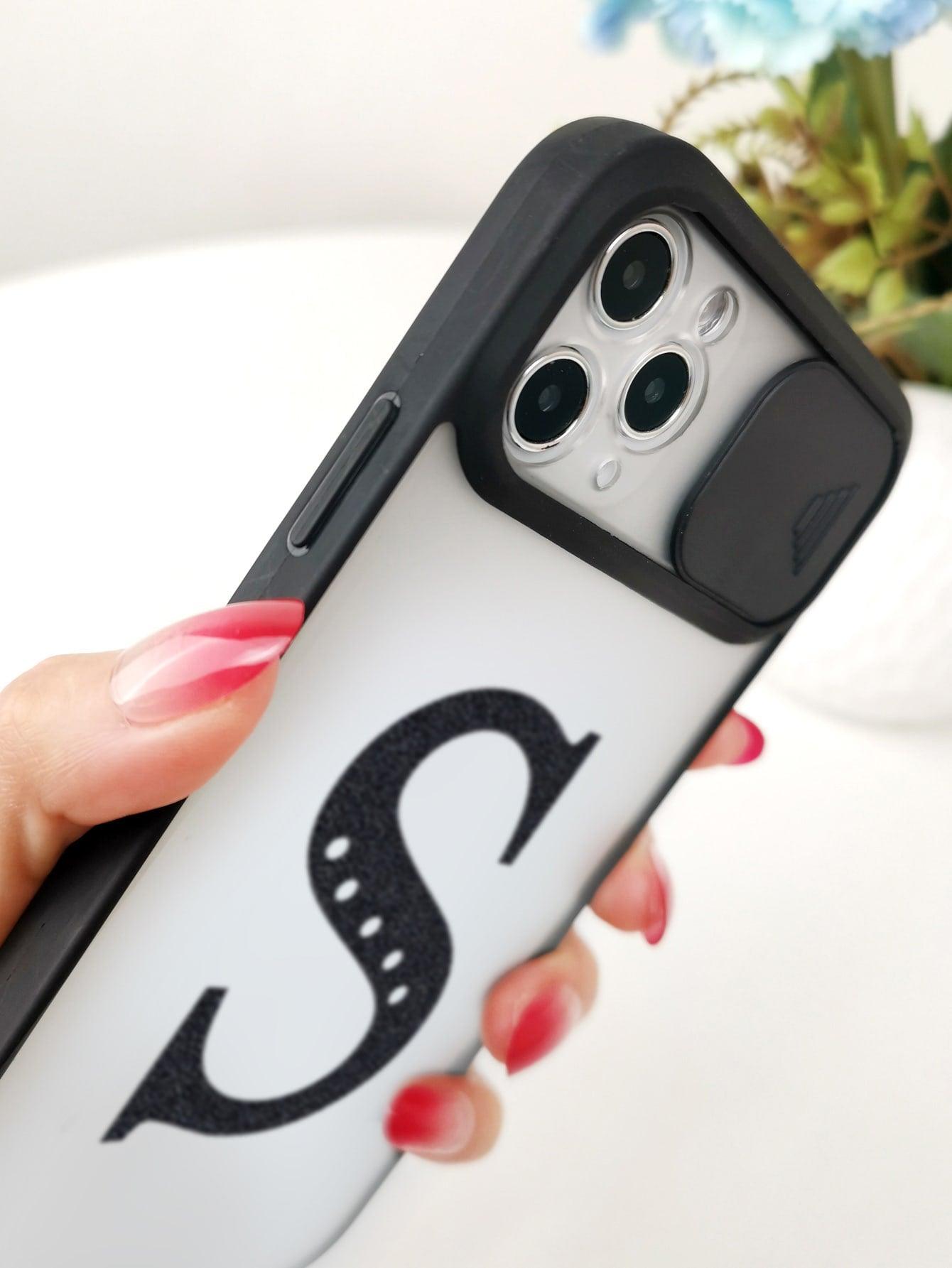 Letter Graphic Phone Case With Slide Camera Cover - Decotree.co Online Shop