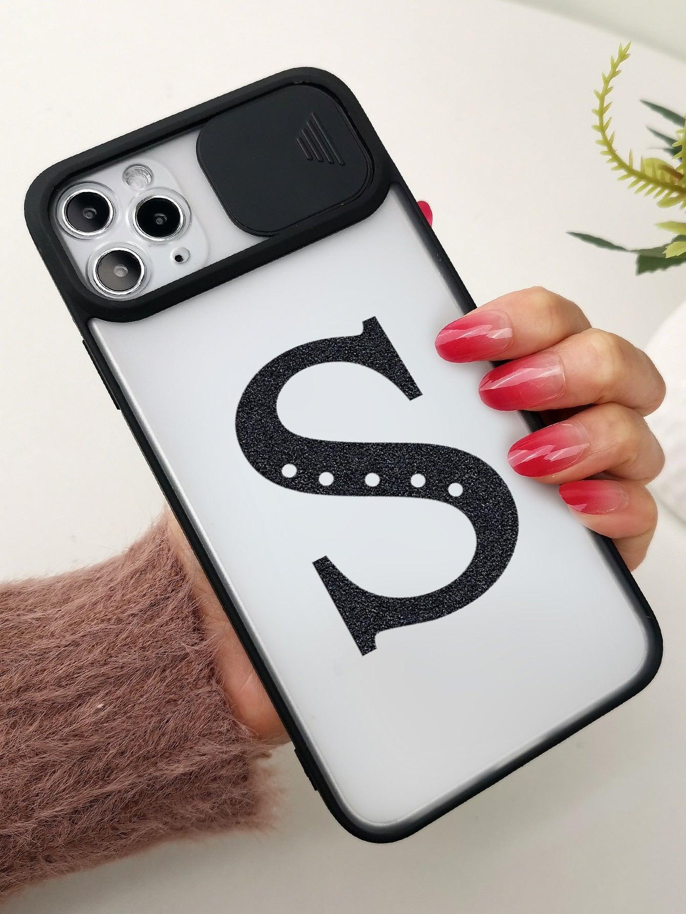 Letter Graphic Phone Case With Slide Camera Cover - Decotree.co Online Shop