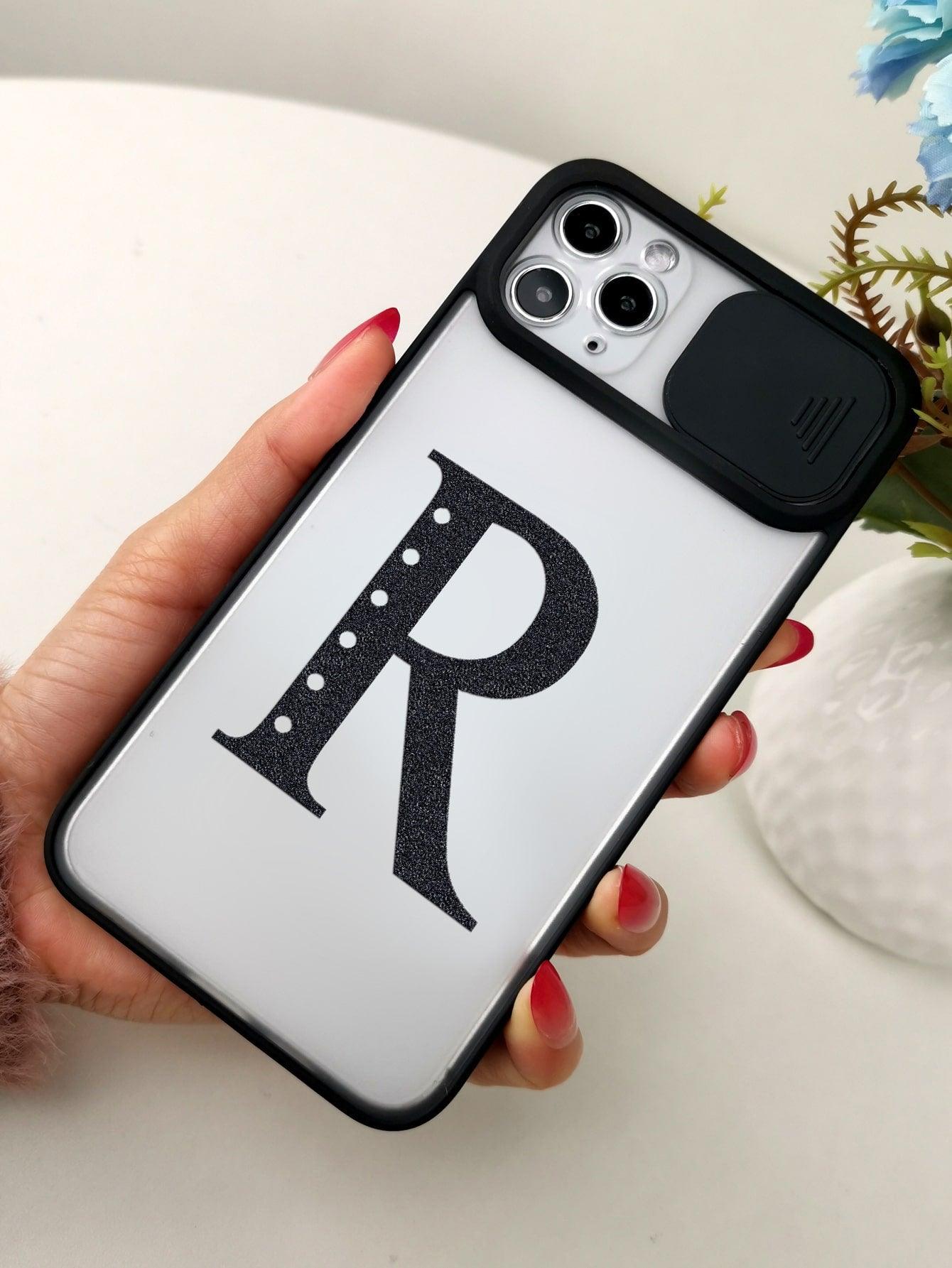 Letter Graphic Phone Case With Slide Camera Cover - Decotree.co Online Shop