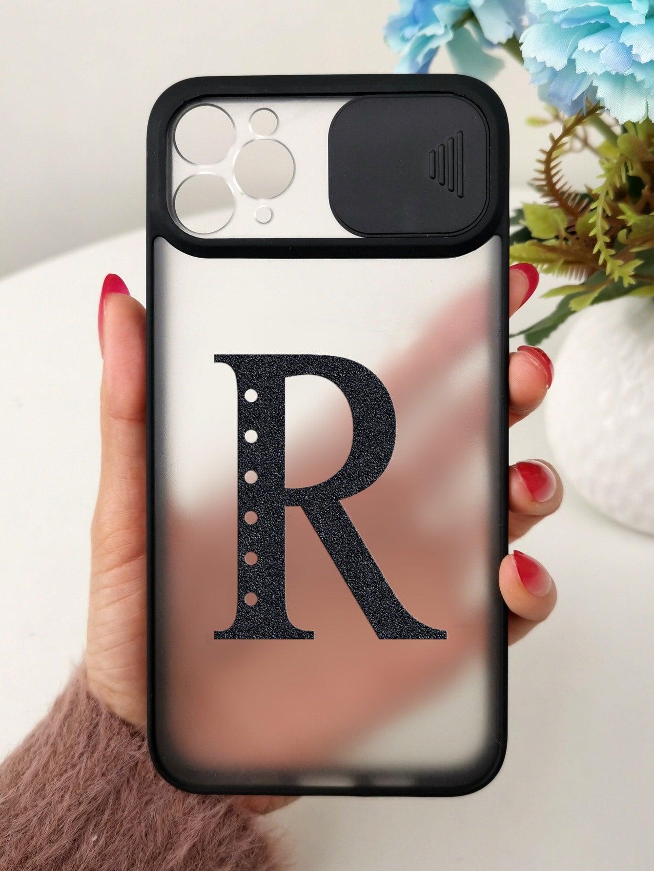 Letter Graphic Phone Case With Slide Camera Cover - Decotree.co Online Shop