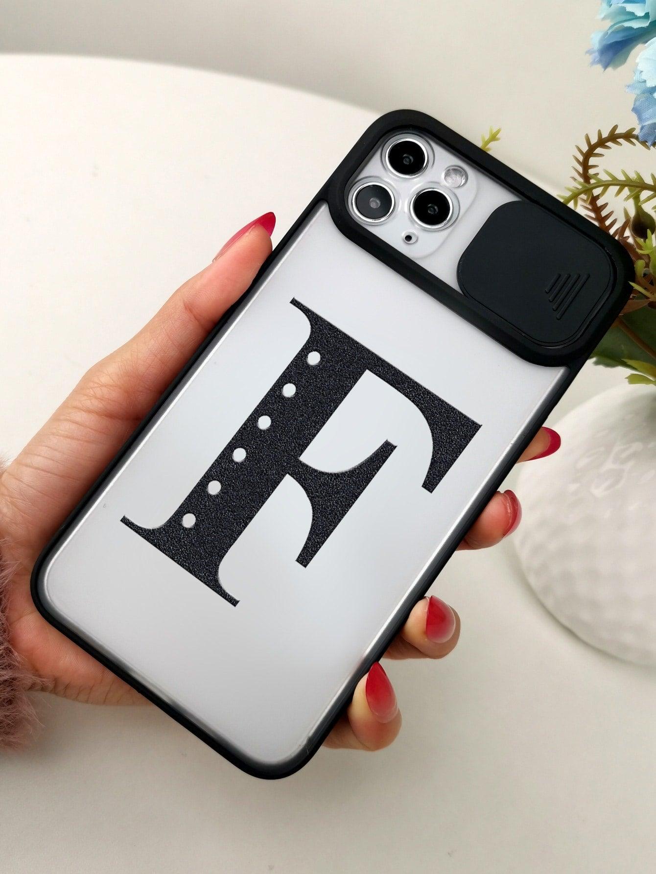 Letter Graphic Phone Case With Slide Camera Cover - Decotree.co Online Shop
