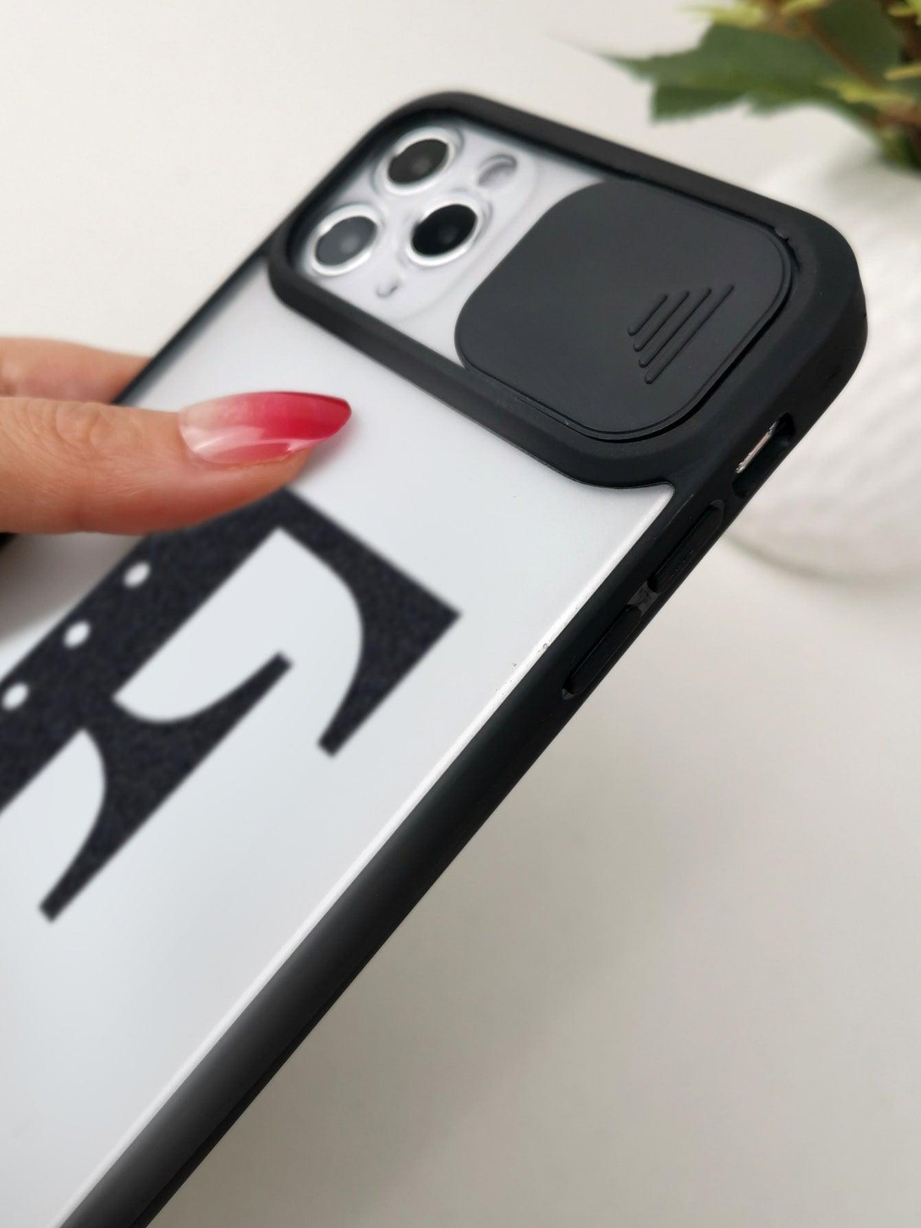 Letter Graphic Phone Case With Slide Camera Cover - Decotree.co Online Shop