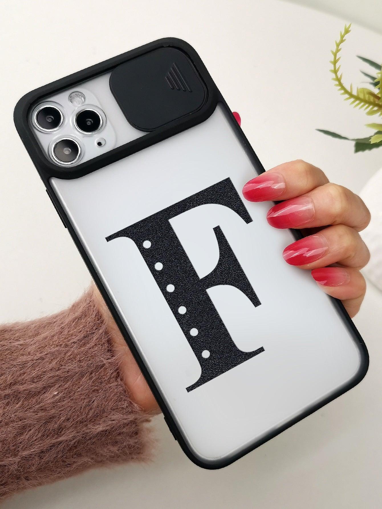 Letter Graphic Phone Case With Slide Camera Cover - Decotree.co Online Shop